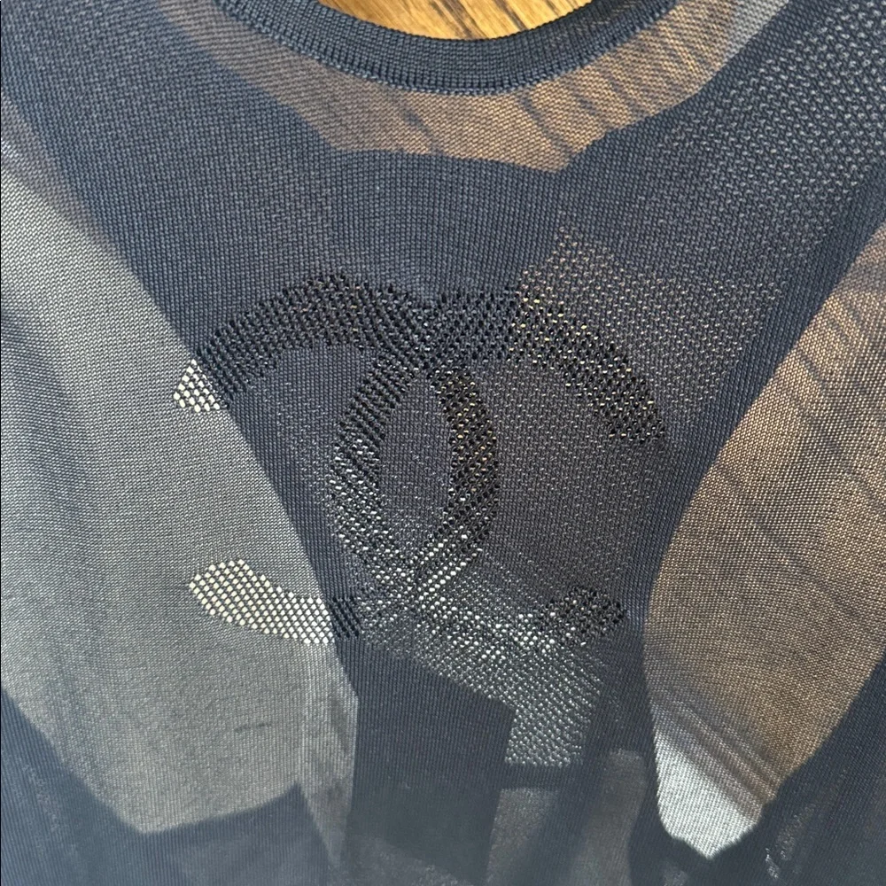 Chanel 19p black mesh tank top sheer top sz large L $1500